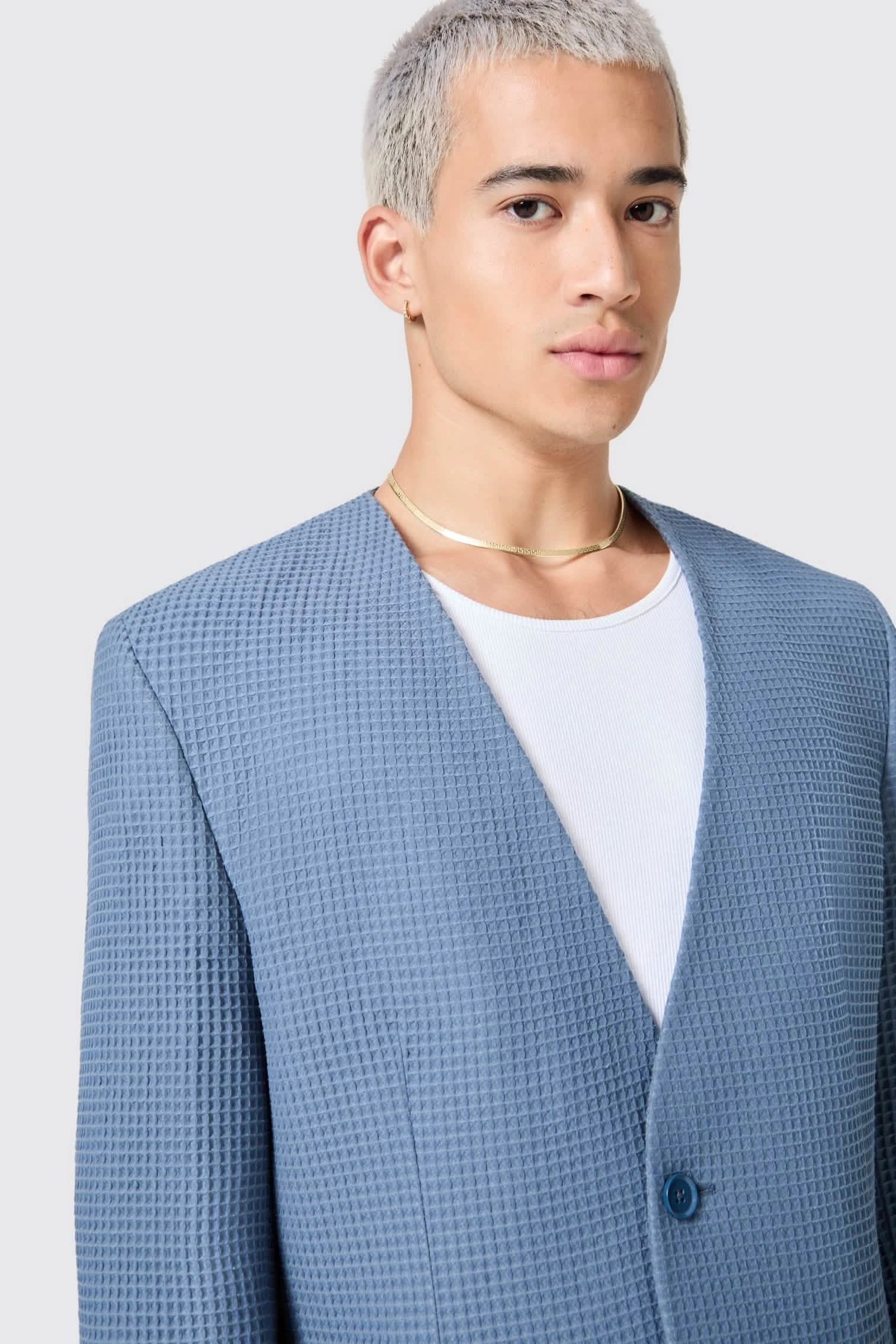 Waffle-Knit Herrenanzug – Anthony – Oversized & Blau – Archiv-Sammlung, Unschlagbar!